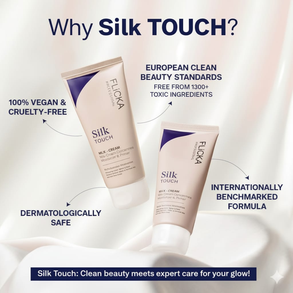 Flicka Silk Touch 3-in-1 Face Moisturizer & Primer | Long-Lasting Dewy Makeup Base | Pore Minimizer | For All Skin Types