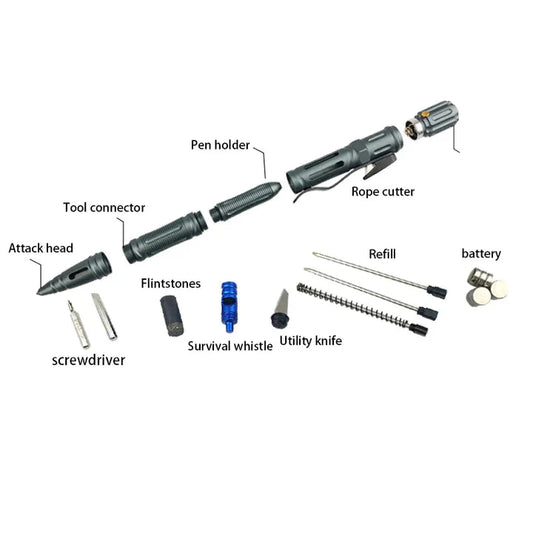 Multi-Function Self Defense Tactical Pen With Emergency Led Light Whistle Glass Breaker Outdoor